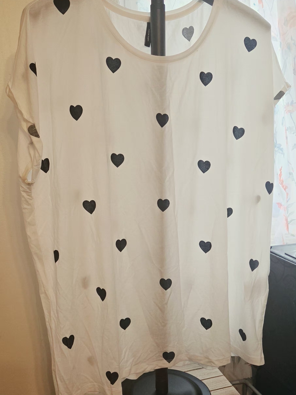 Vero Moda White Short Sleeve Tee with Black Heart Print